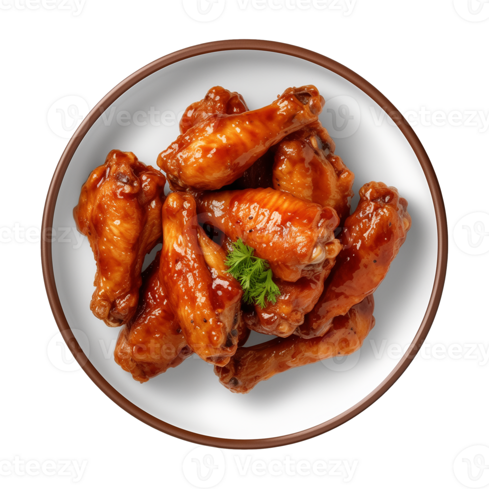 AI generated A plate of chicken wings isolated on a transparent background, top view png