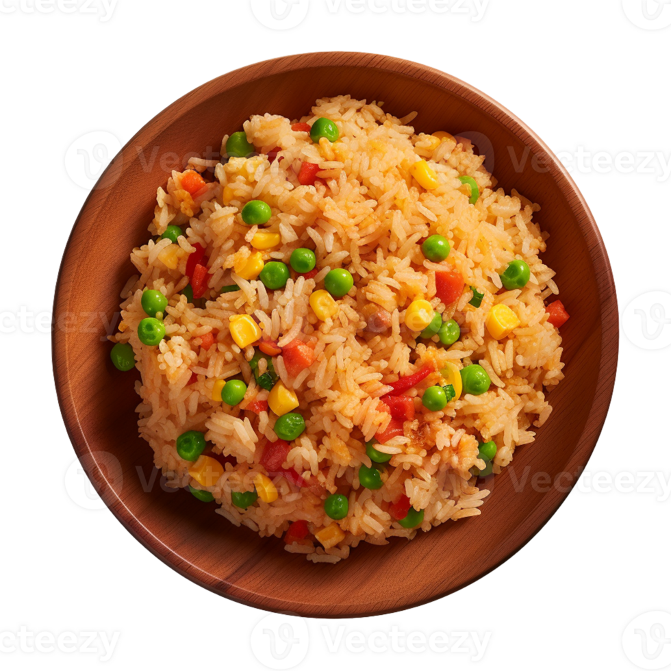 AI generated a plate of fried rice isolated on a transparent background, top view, cut out png