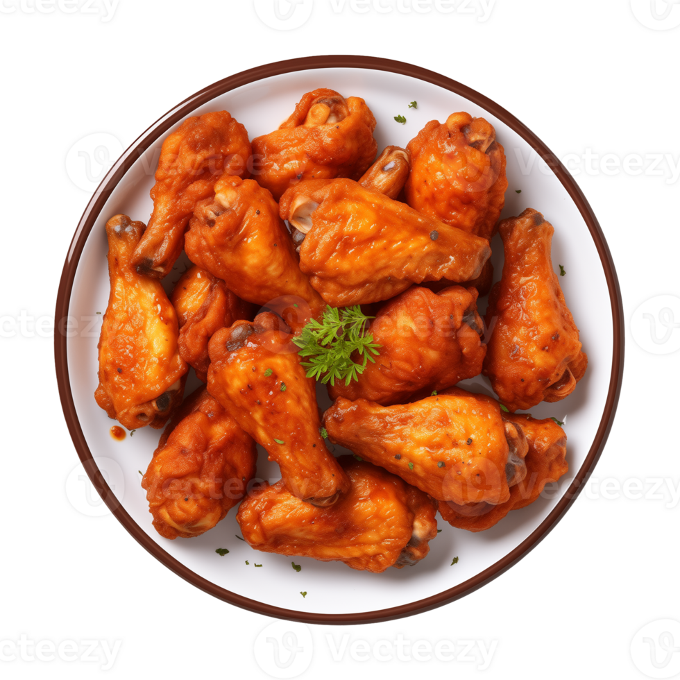 AI generated A plate of chicken wings isolated on a transparent background, top view png