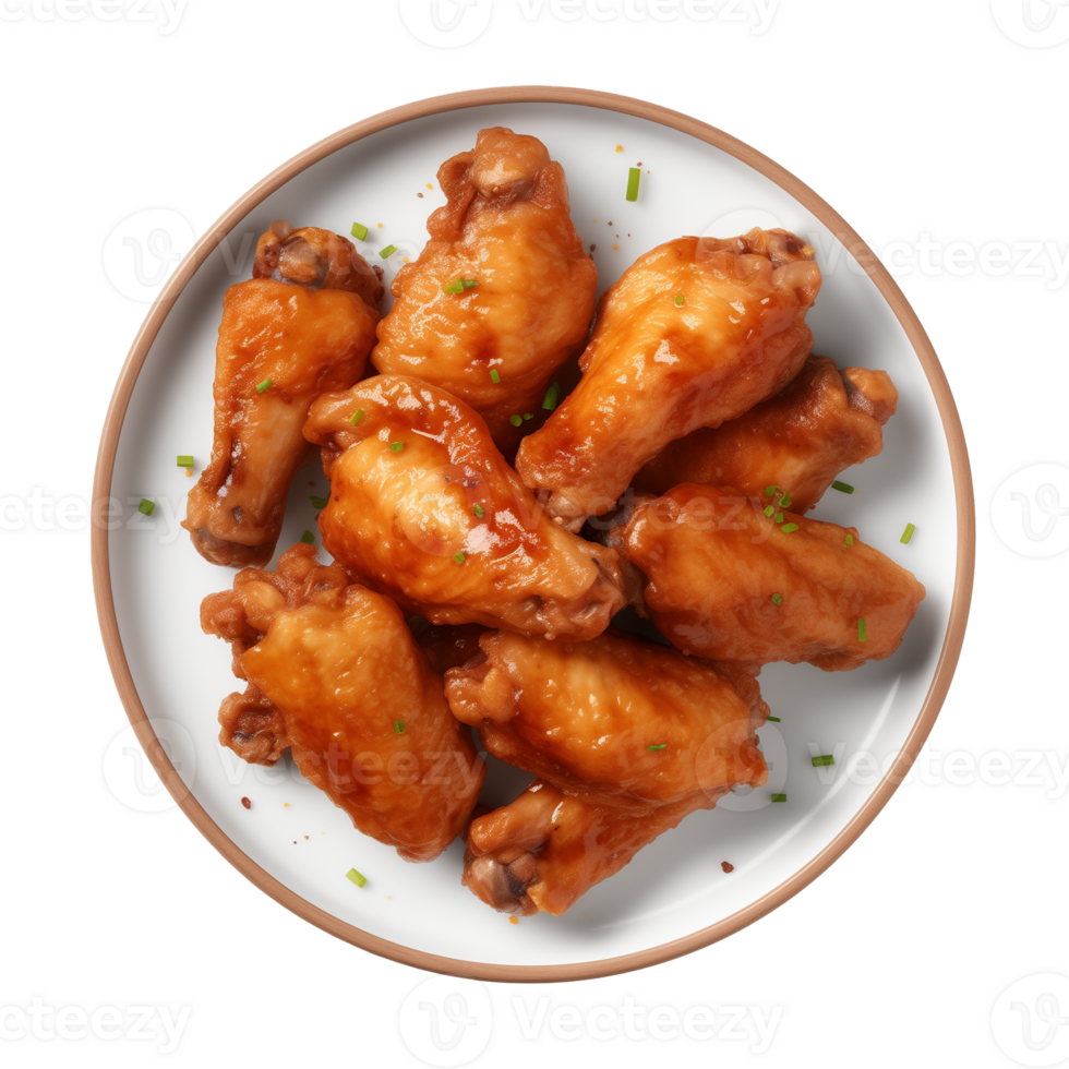 AI generated A plate of chicken wings isolated on a transparent background, top view png