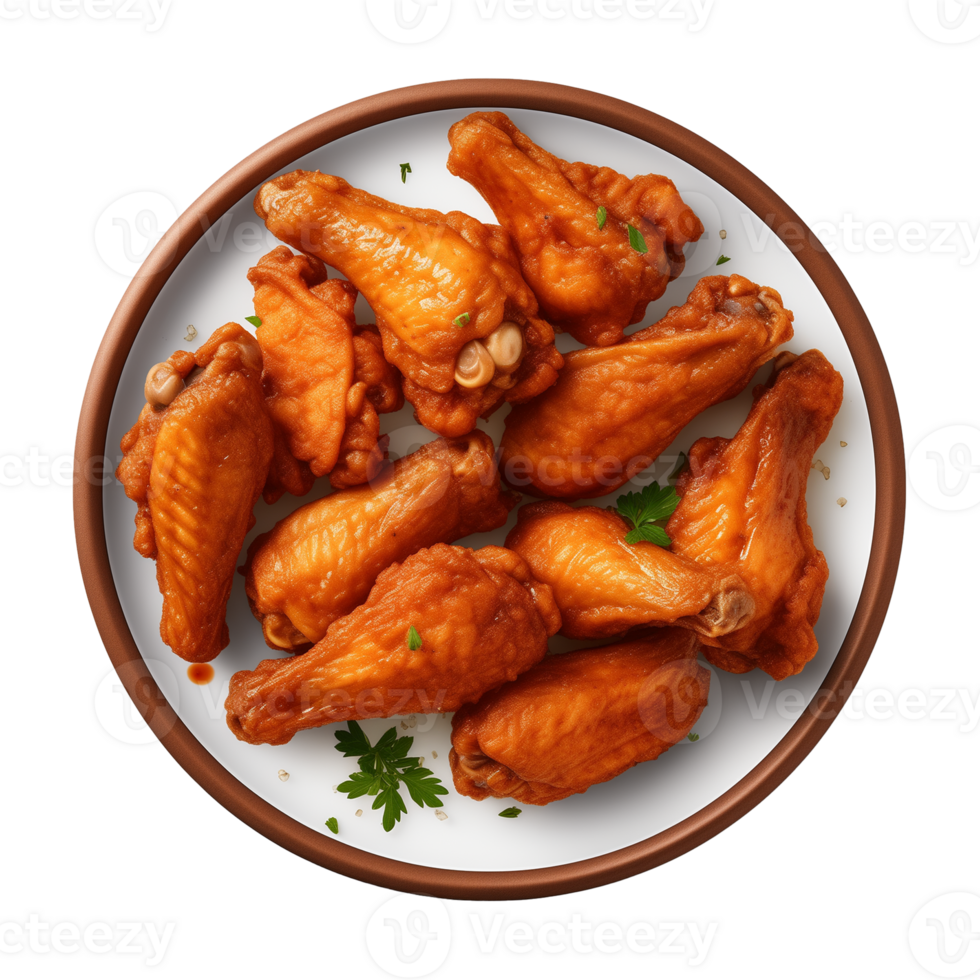 AI generated A plate of chicken wings isolated on a transparent background, top view png