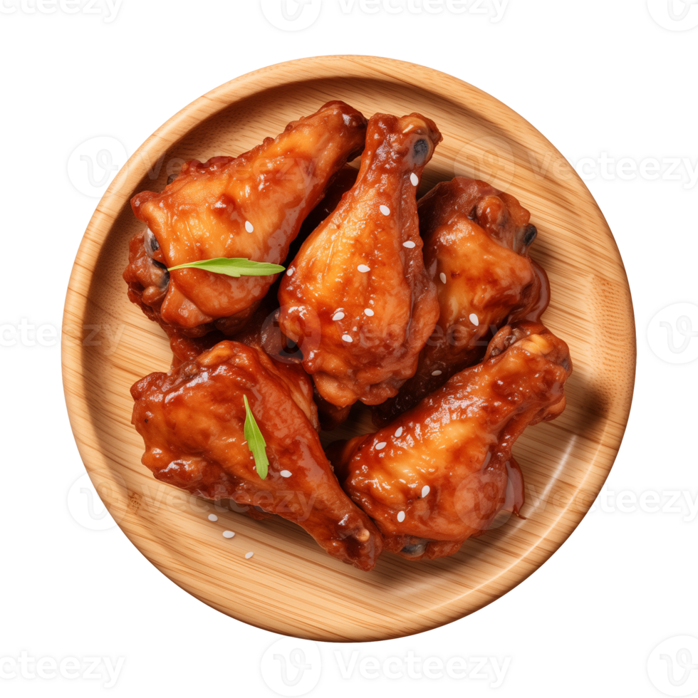 AI generated A plate of chicken wings isolated on a transparent background, top view png