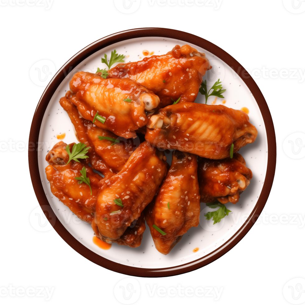 AI generated A plate of chicken wings isolated on a transparent background, top view png