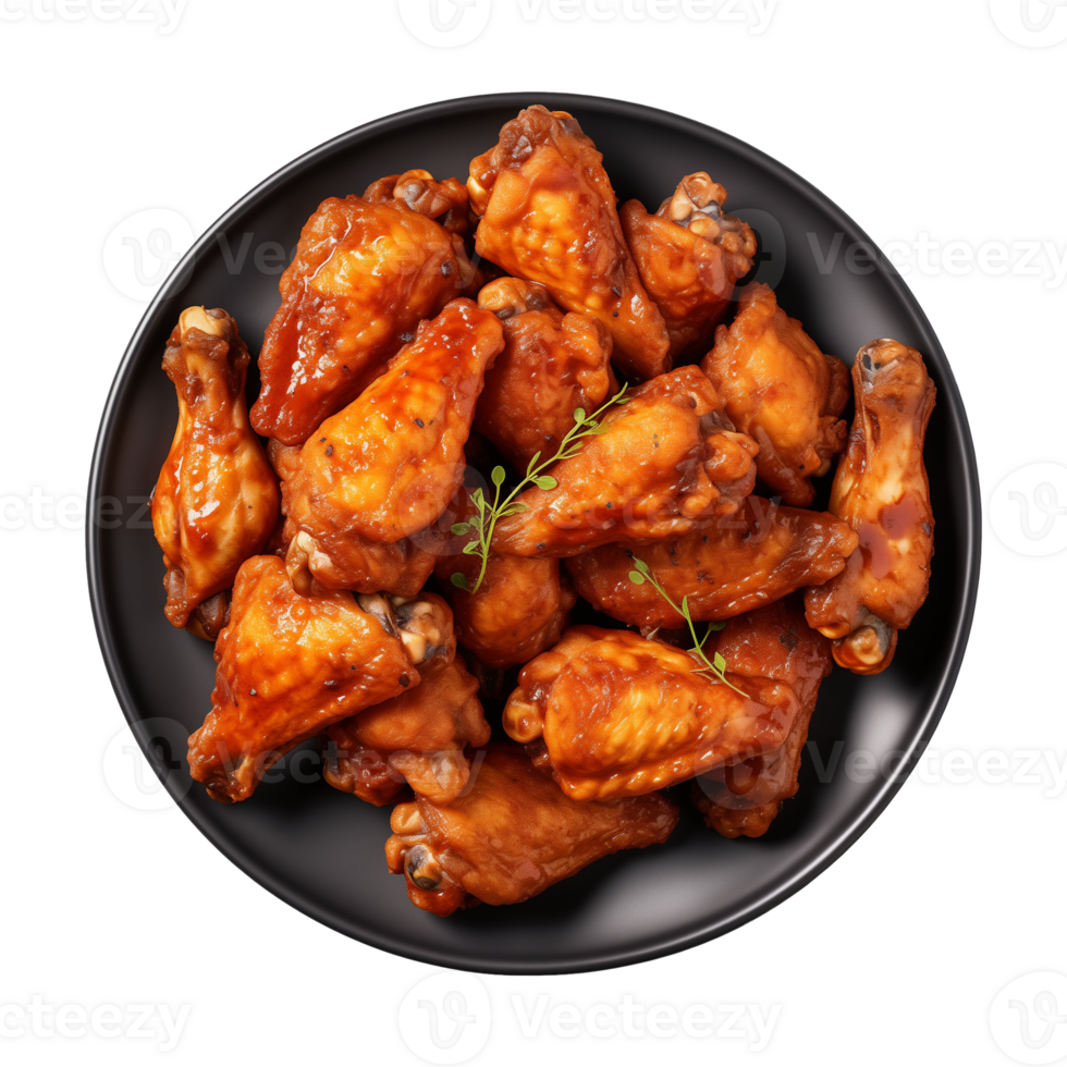 AI generated A plate of chicken wings isolated on a transparent background, top view png