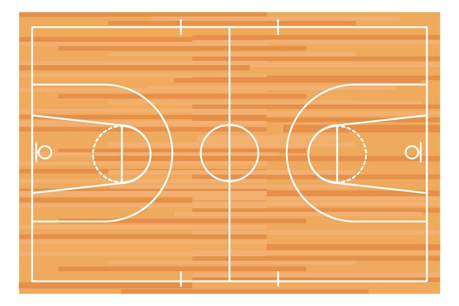 Wooden Basketball court floor with lines top view, gym parquet, Basketball field. Vector illustration