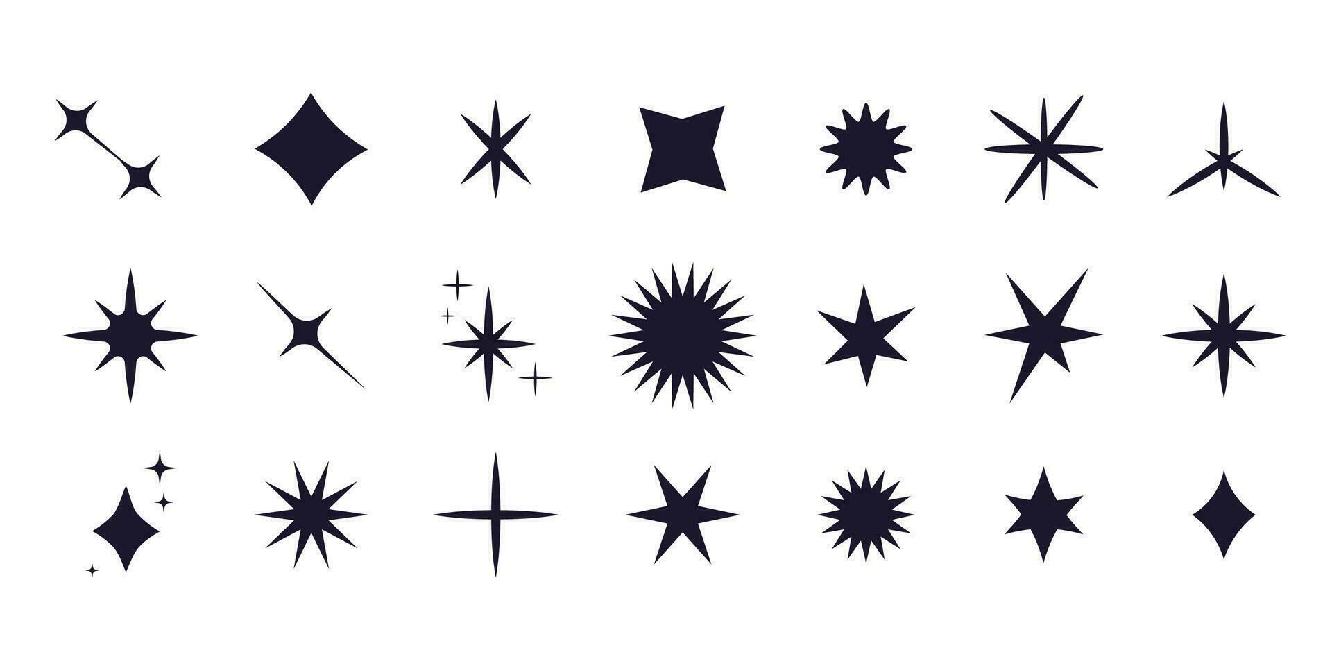 conjunto estrella brillar silueta y2k explosión, geometría resumen forma aislado en blanco antecedentes. colección futurista hipster diseño elementos. vector