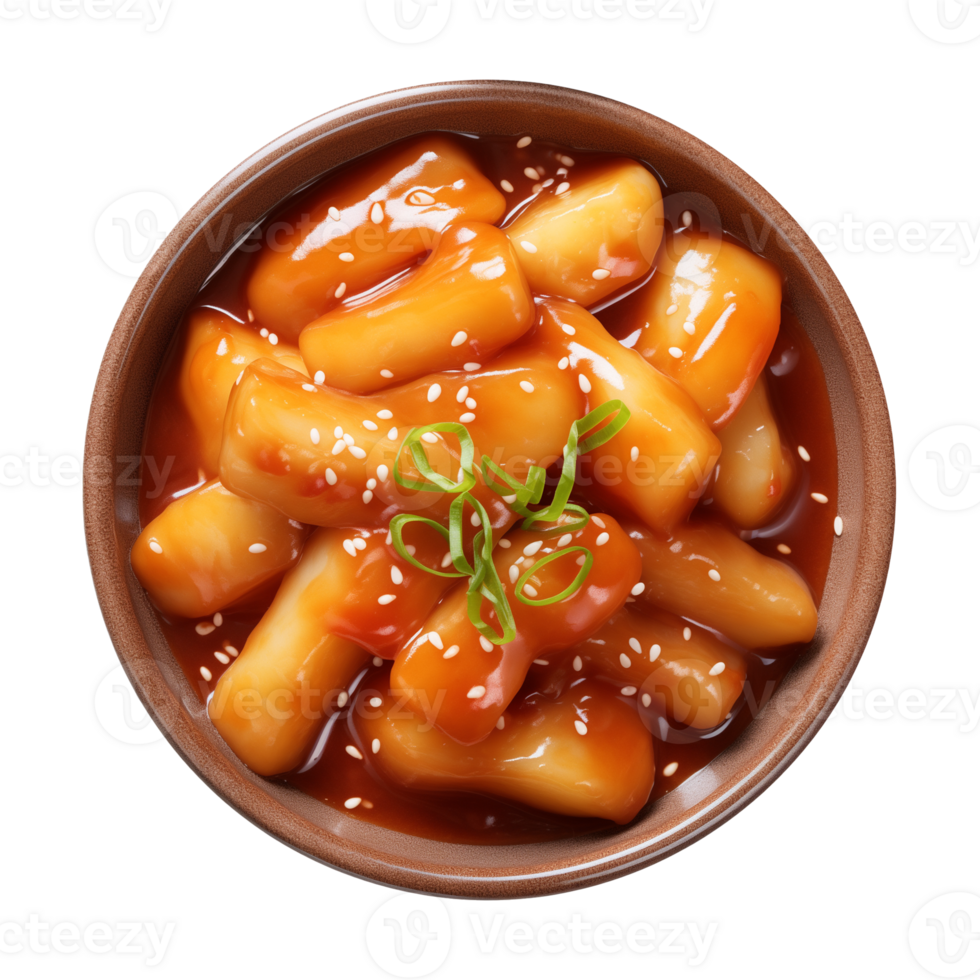 AI generated A bowl of Korean food, tteokbokki isolated on a transparent background, top view png