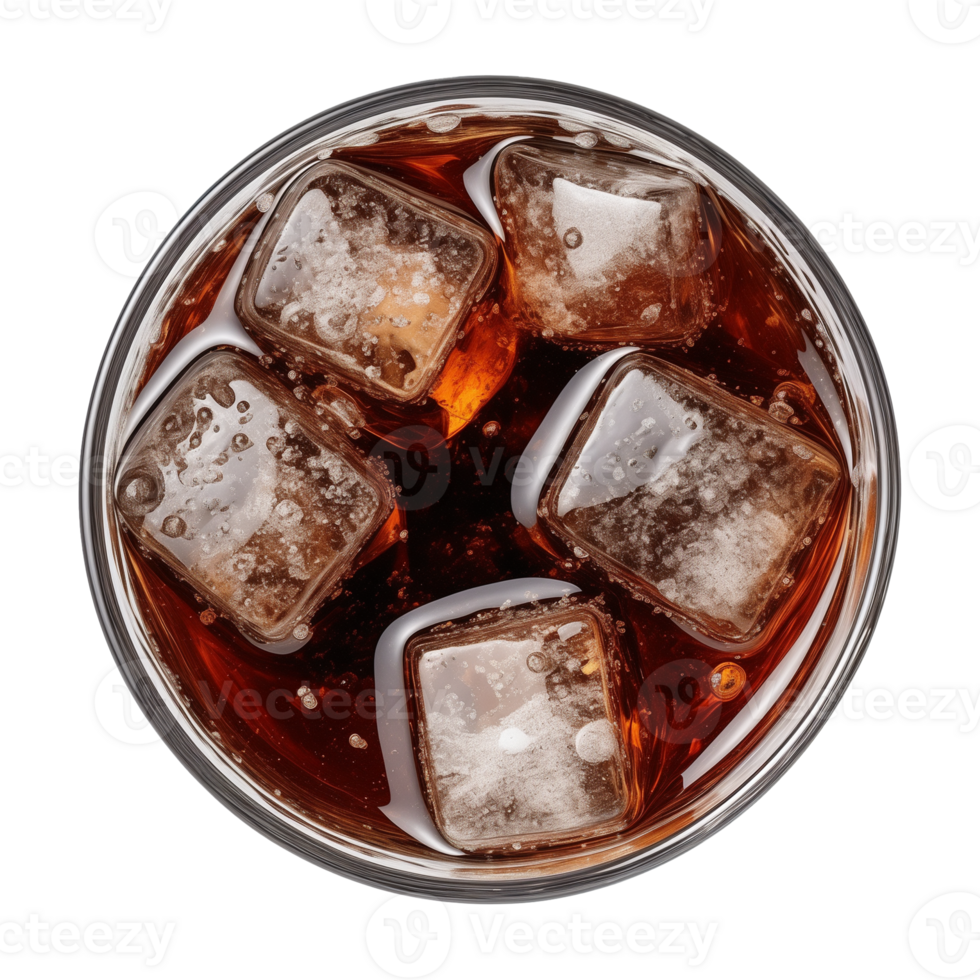 AI generated a glass of iced cola or iced tea isolated on a transparent background, top view png