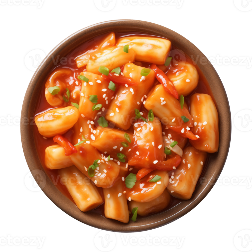 AI generated A bowl of Korean food, tteokbokki isolated on a transparent background, top view png
