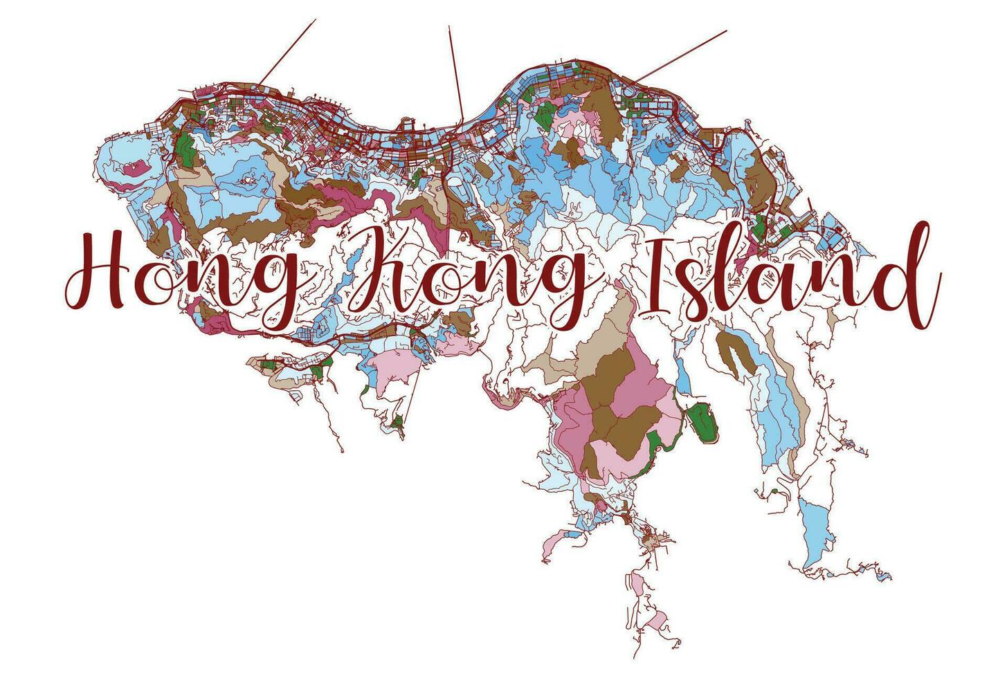 hong kong isla color mapa con escrito titular. vector