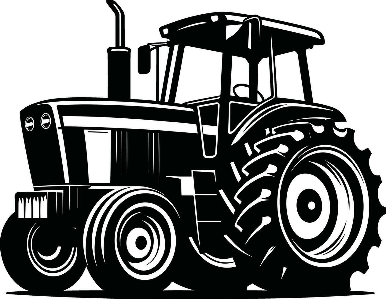 Black and White Tractor Silhouette Illustration Pro Vector