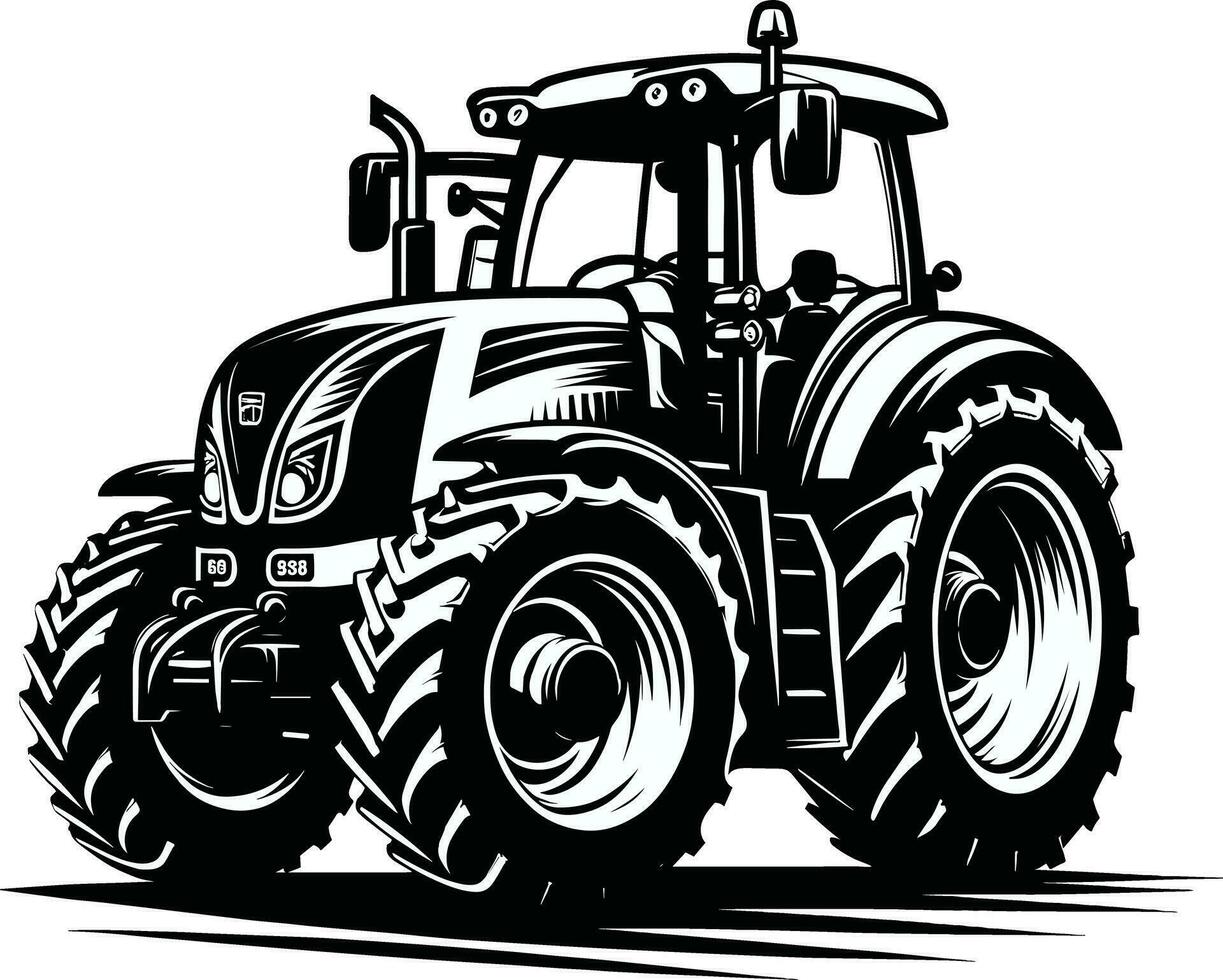 Black and White Tractor Silhouette Illustration Pro Vector