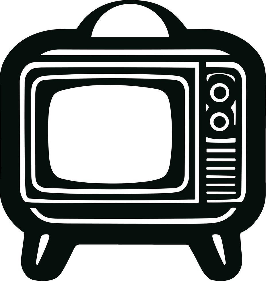 Black and White Retro TV  Silhouette Illustration Pro Vector