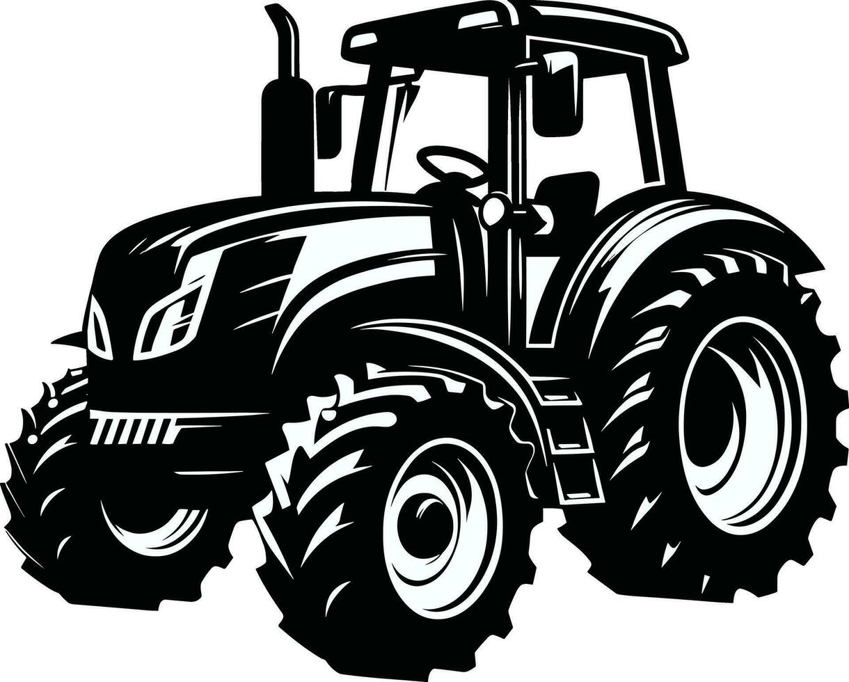 Black and White Tractor Silhouette Illustration Pro Vector