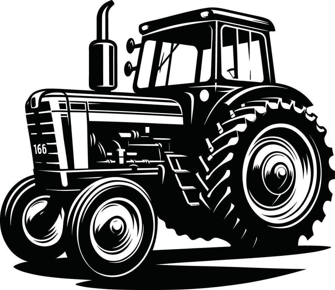 Black and White Tractor Silhouette Illustration Pro Vector
