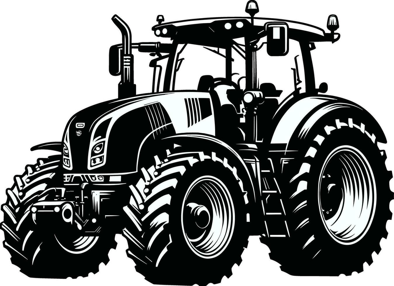 Black and White Tractor Silhouette Illustration Pro Vector