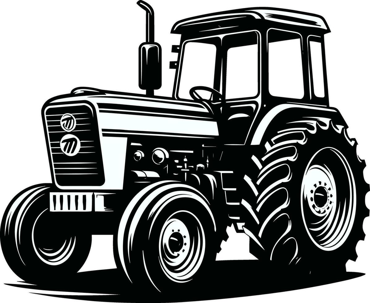 Black and White Tractor Silhouette Illustration Pro Vector