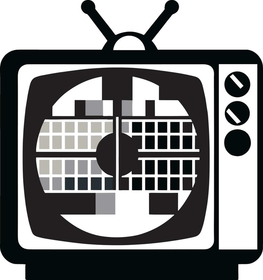 Black and White Retro TV  Silhouette Illustration Pro Vector