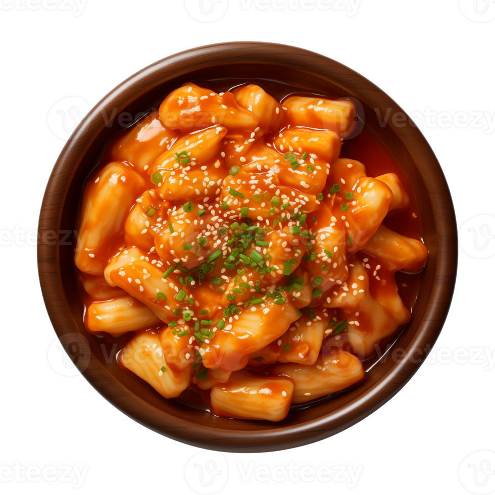 AI generated A bowl of Korean food, tteokbokki isolated on a transparent background, top view png