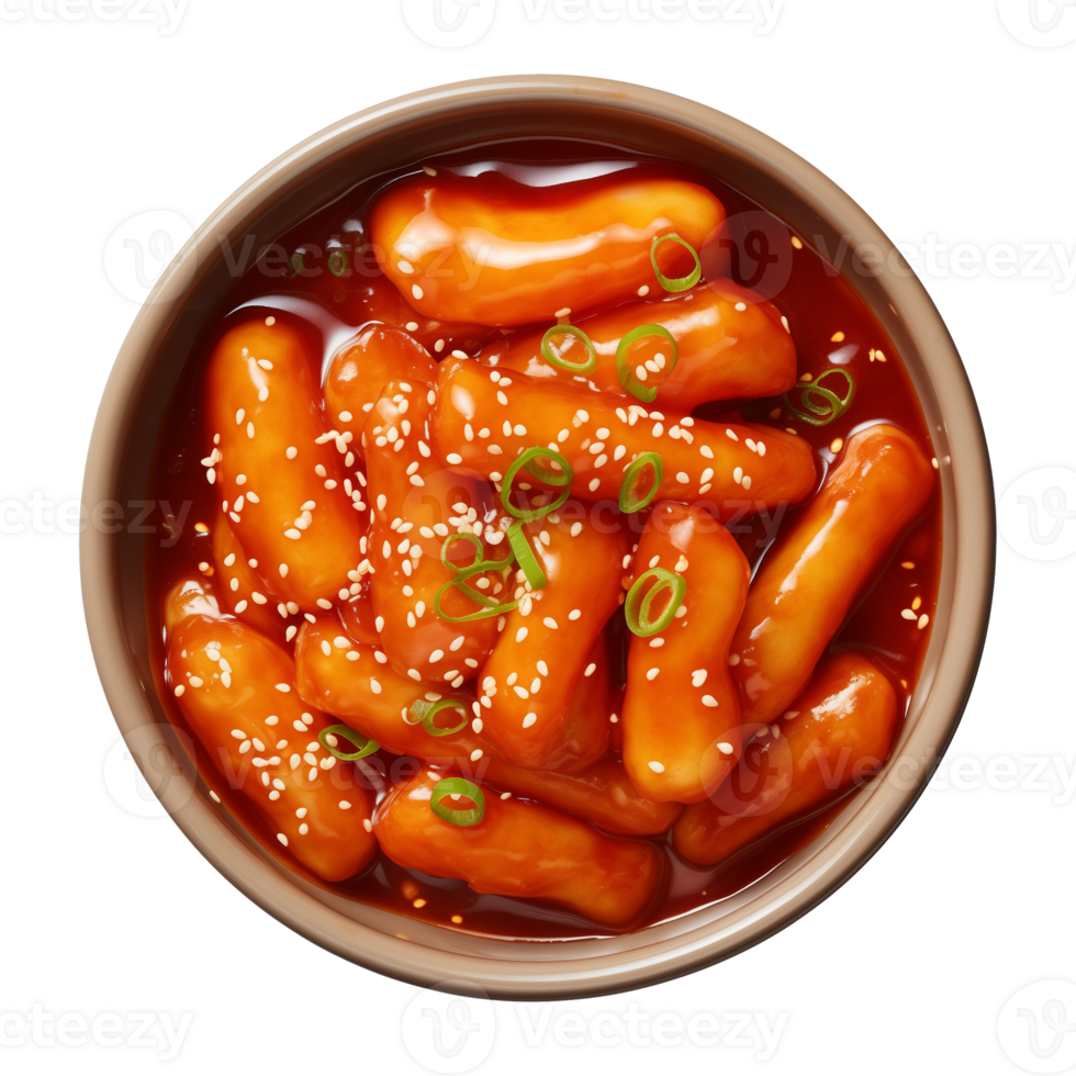 AI generated A bowl of Korean food, tteokbokki isolated on a transparent background, top view png
