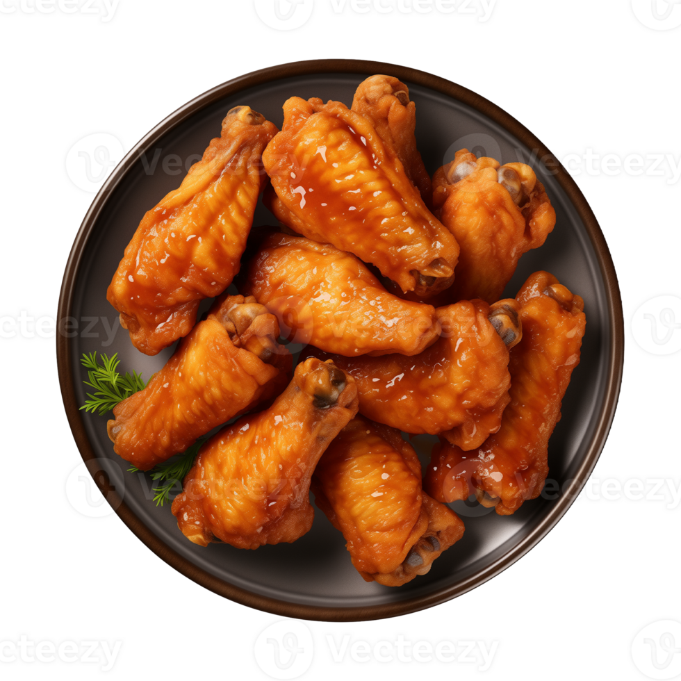 AI generated A plate of chicken wings isolated on a transparent background, top view png