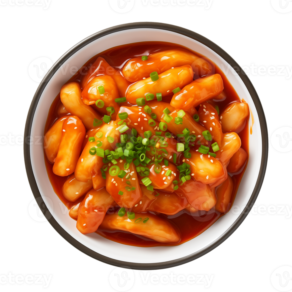 AI generated A bowl of Korean food, tteokbokki isolated on a transparent background, top view png