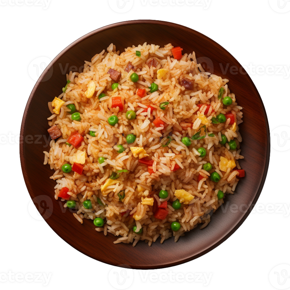 AI generated a plate of fried rice isolated on a transparent background, top view, cut out png
