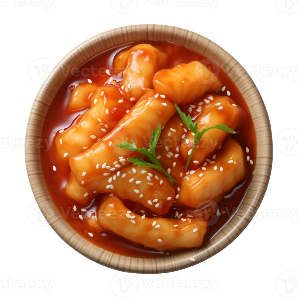 AI generated A bowl of Korean food, tteokbokki isolated on a transparent background, top view png