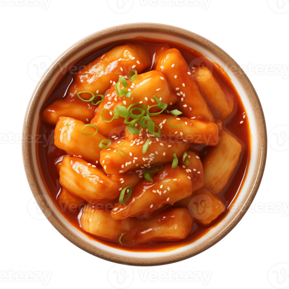 AI generated A bowl of Korean food, tteokbokki isolated on a transparent background, top view png