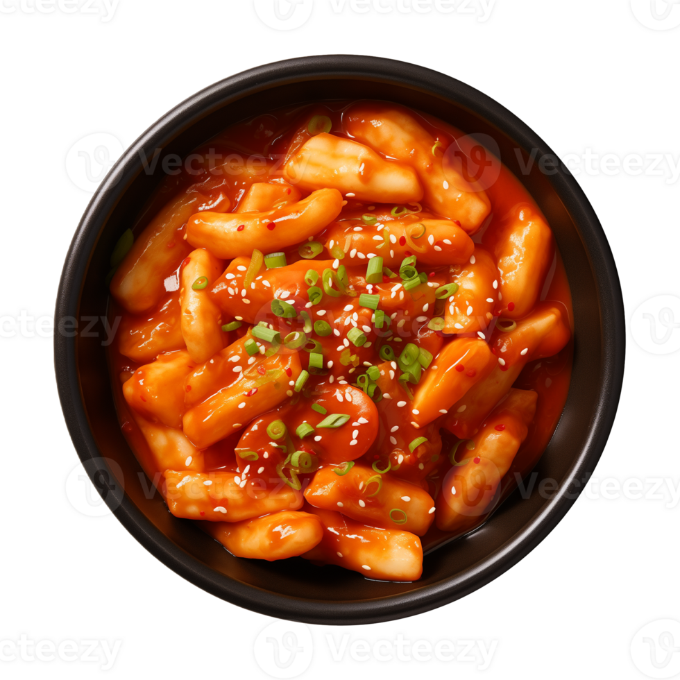 AI generated A bowl of Korean food, tteokbokki isolated on a transparent background, top view png