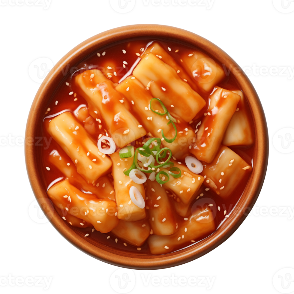 AI generated A bowl of Korean food, tteokbokki isolated on a transparent background, top view png