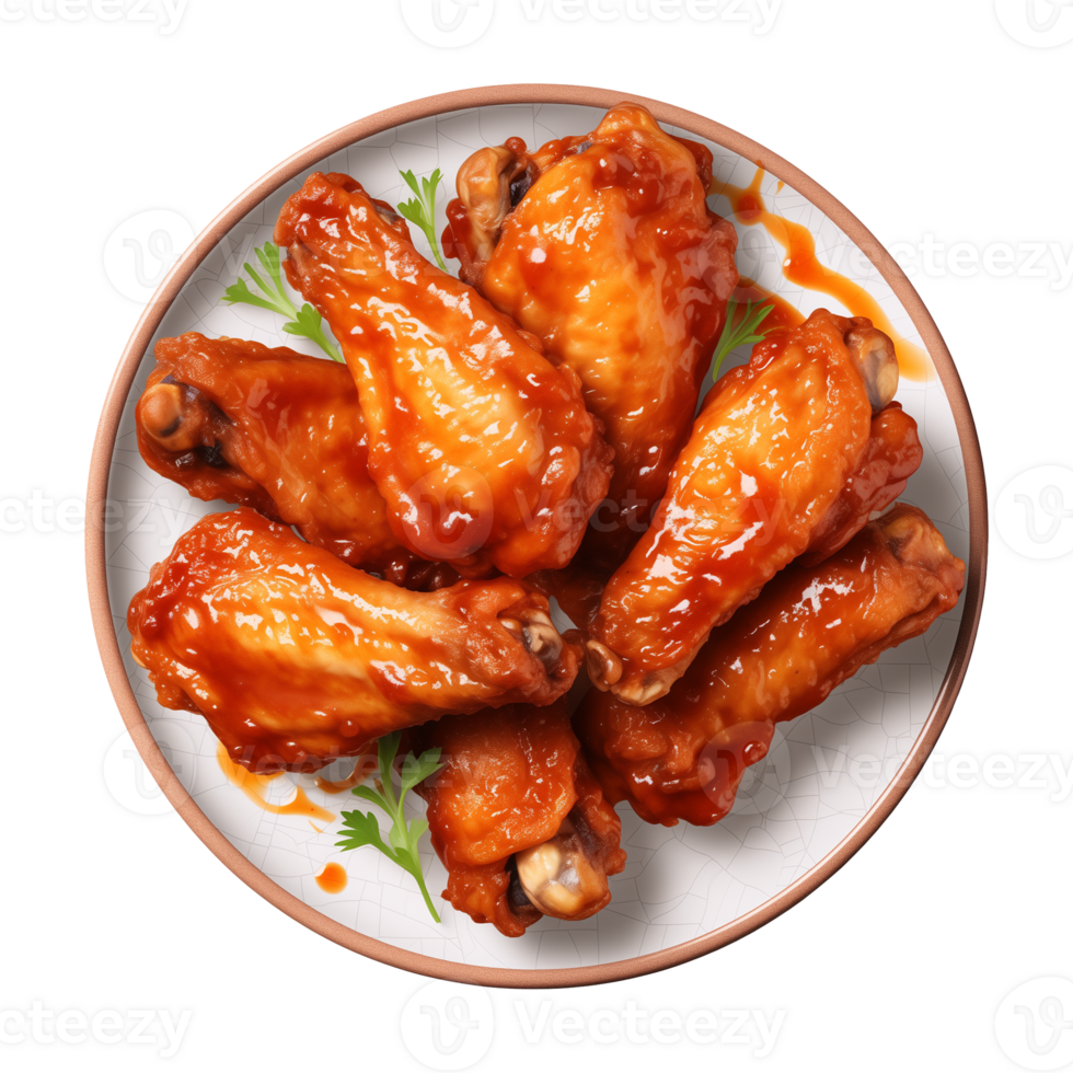 AI generated A plate of chicken wings isolated on a transparent background, top view png