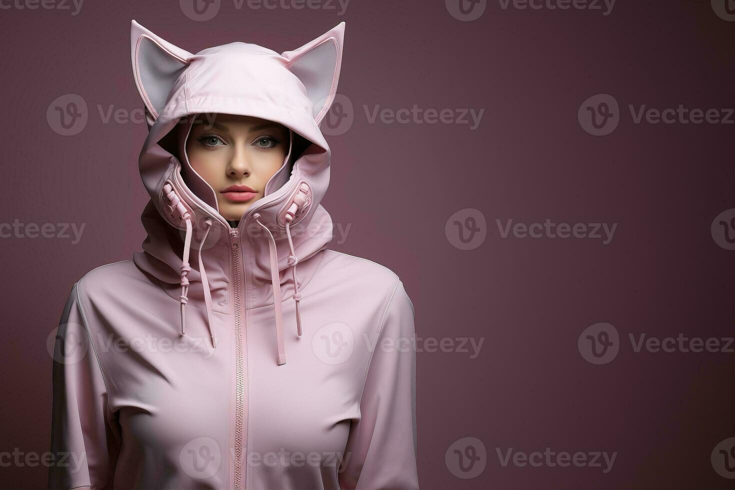 AI generated Beautiful sexy young girl in pink costume, catwoman. photo