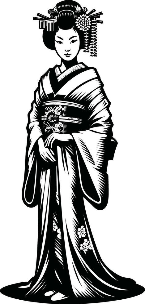 AI generated Japanese Geisha Clipart Illustration Pro Vector