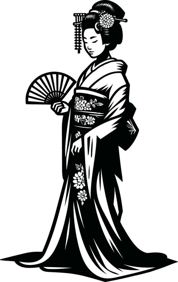 AI generated Japanese Geisha Clipart Illustration Pro Vector