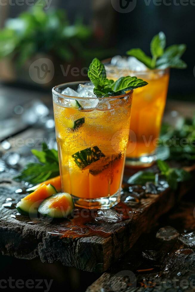 AI generated Refreshing Summer Cucumber and Carrot Juice With Fresh Mint and Cucumber Slices Created With Generative AI Technology photo