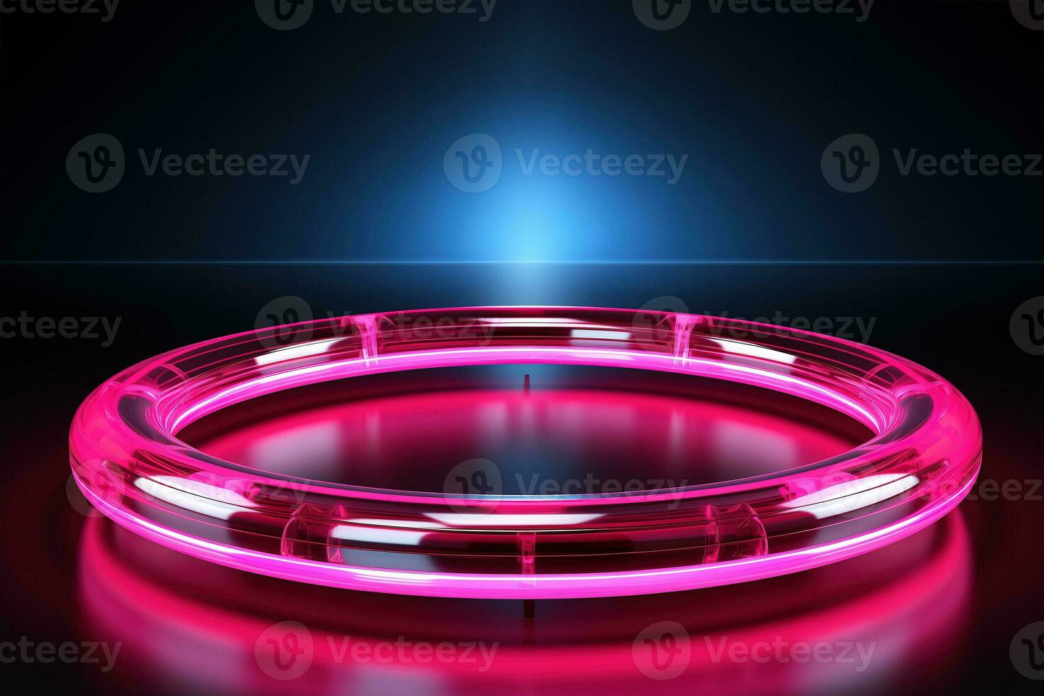 AI generated Purple and pink neon podium, pedestal. photo