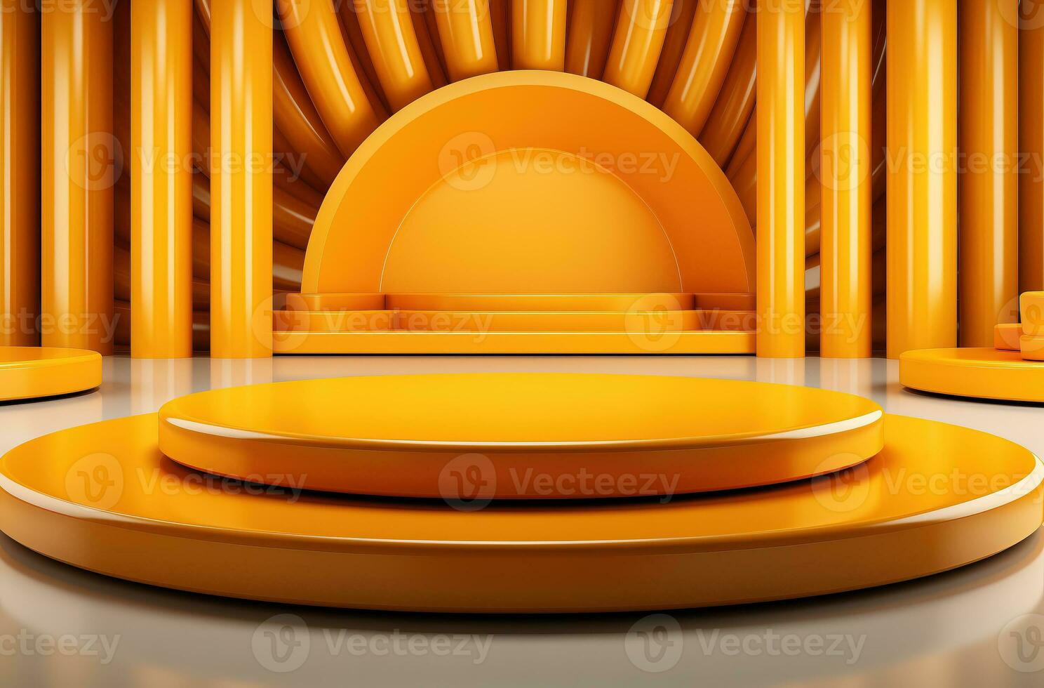 AI generated Orange podium and minimal abstract background, ai technology photo