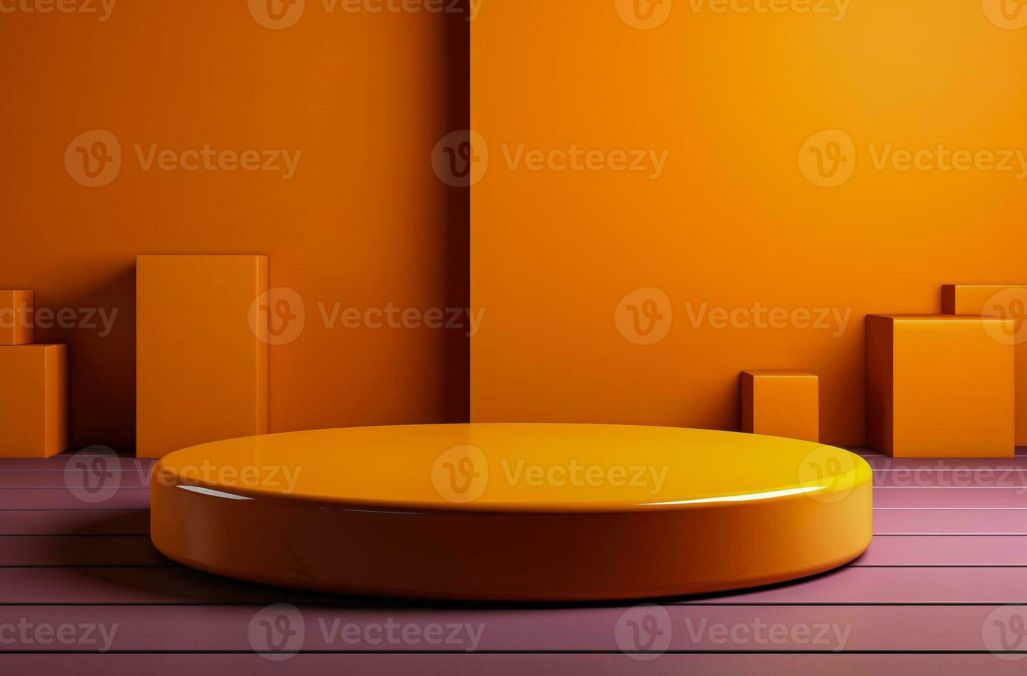 AI generated Orange podium and minimal abstract background, ai technology photo