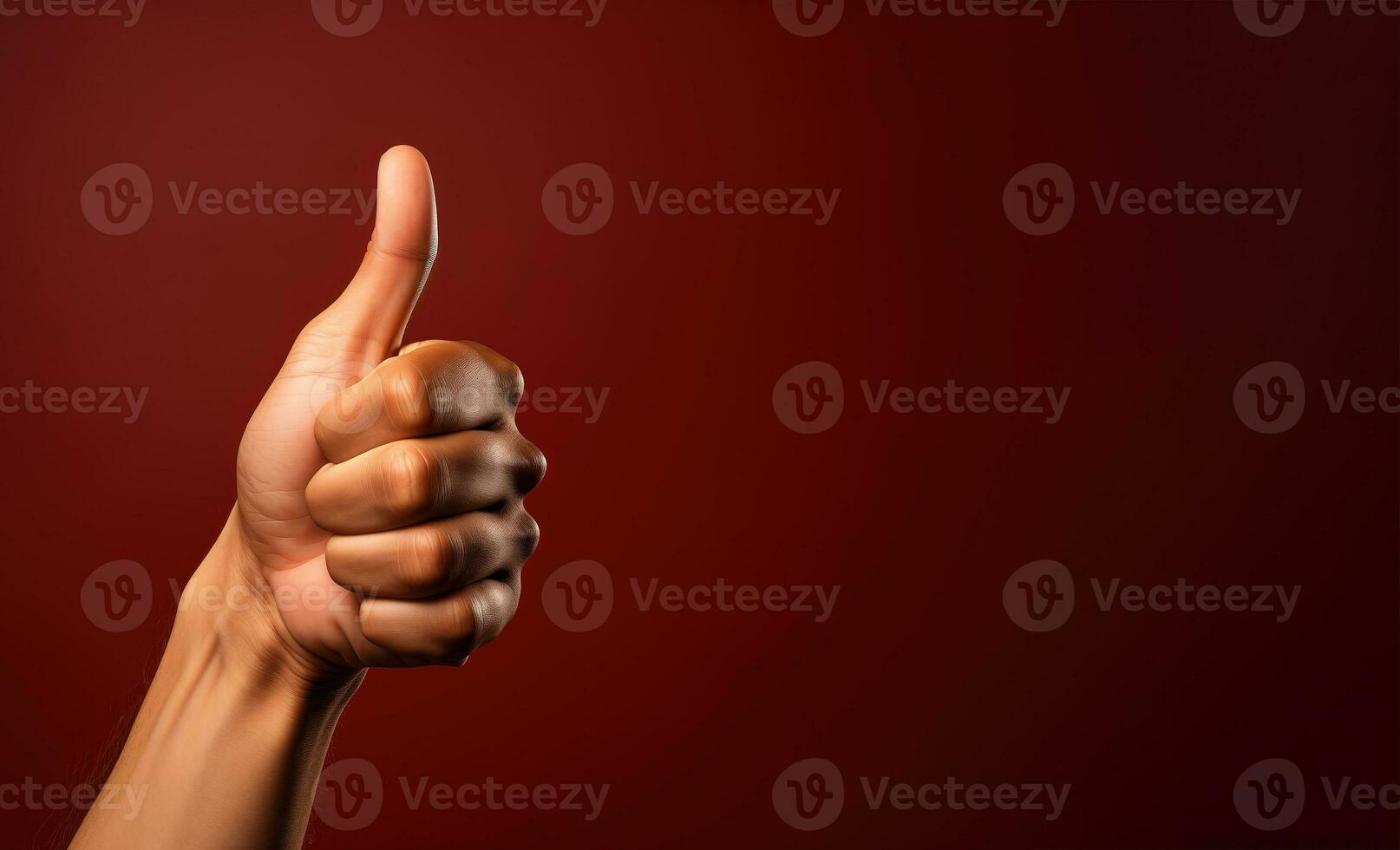 AI generated Success hand sign isolated on a red background. photo