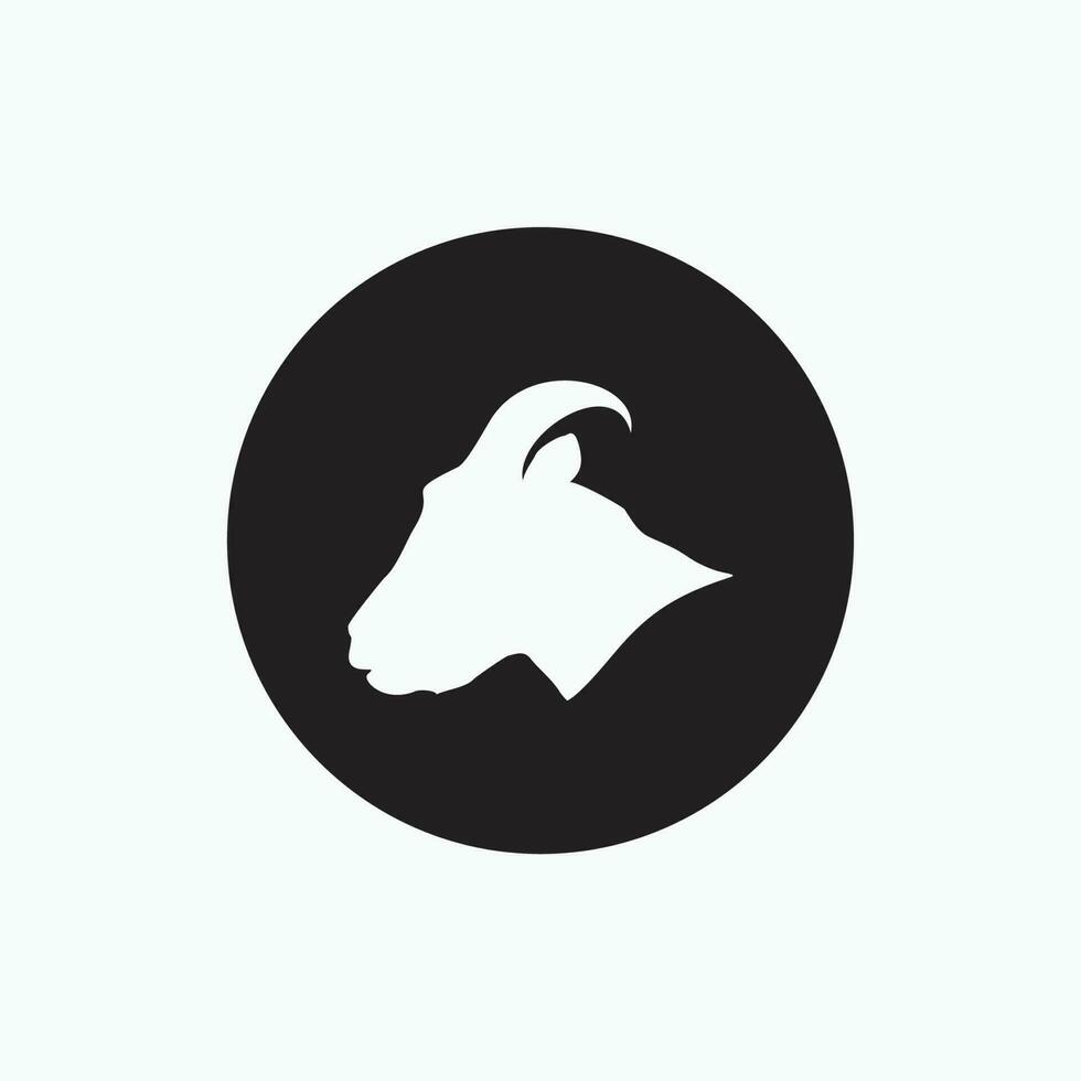 vector icon, side face goat isolated on black circle - flat silhouette style