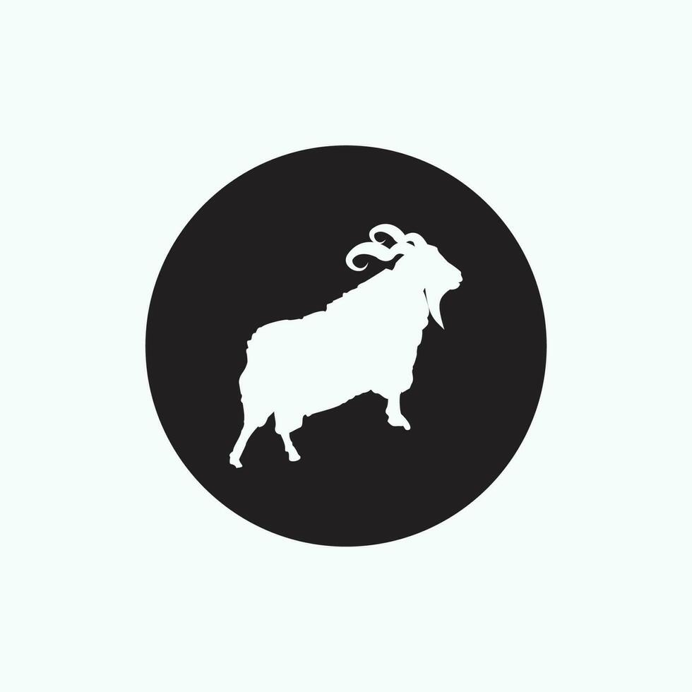 vector icon - angora goat silhouette isolated on black circle - flat silhouette style
