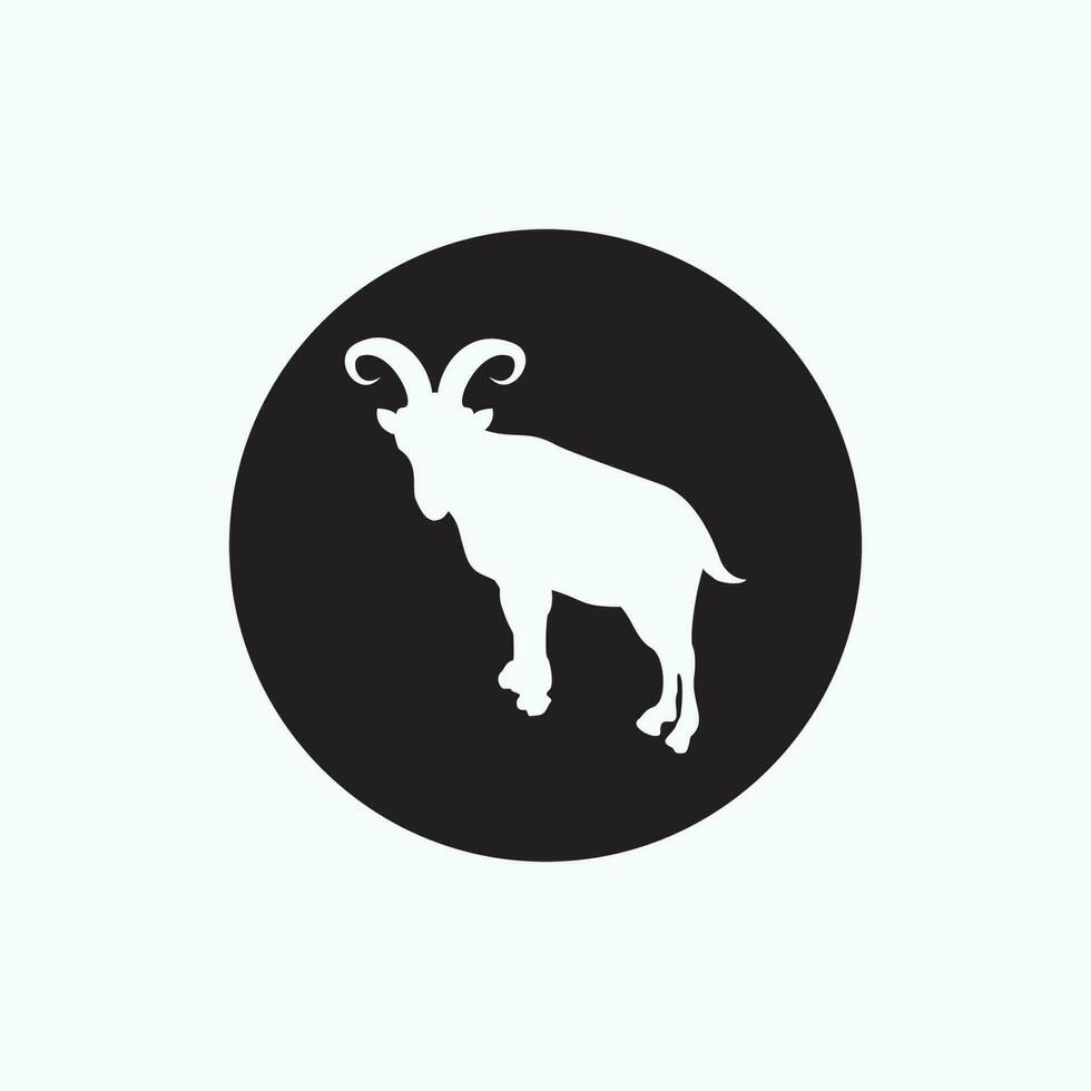 vector icon - silhouette of billy goat isolated on black circle - flat cartoon style