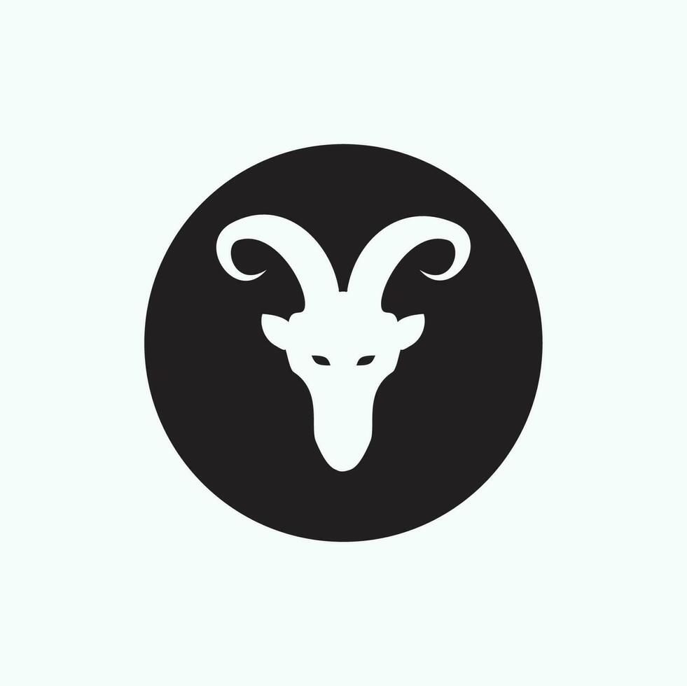 vector icon - face billy goat isolated on black circle - flat silhouette style