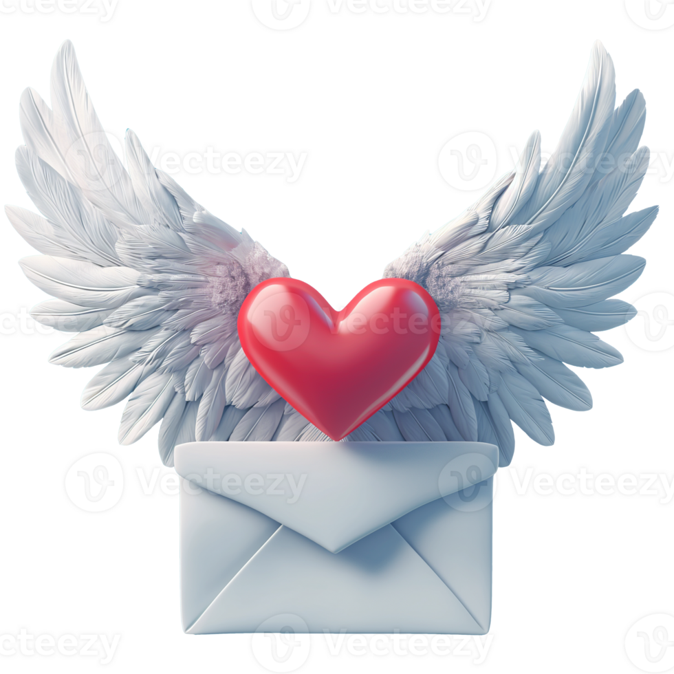 AI generated Winged love letter with heart elements, 3d design. suitable for valentines day, anniversaries, and design elements png