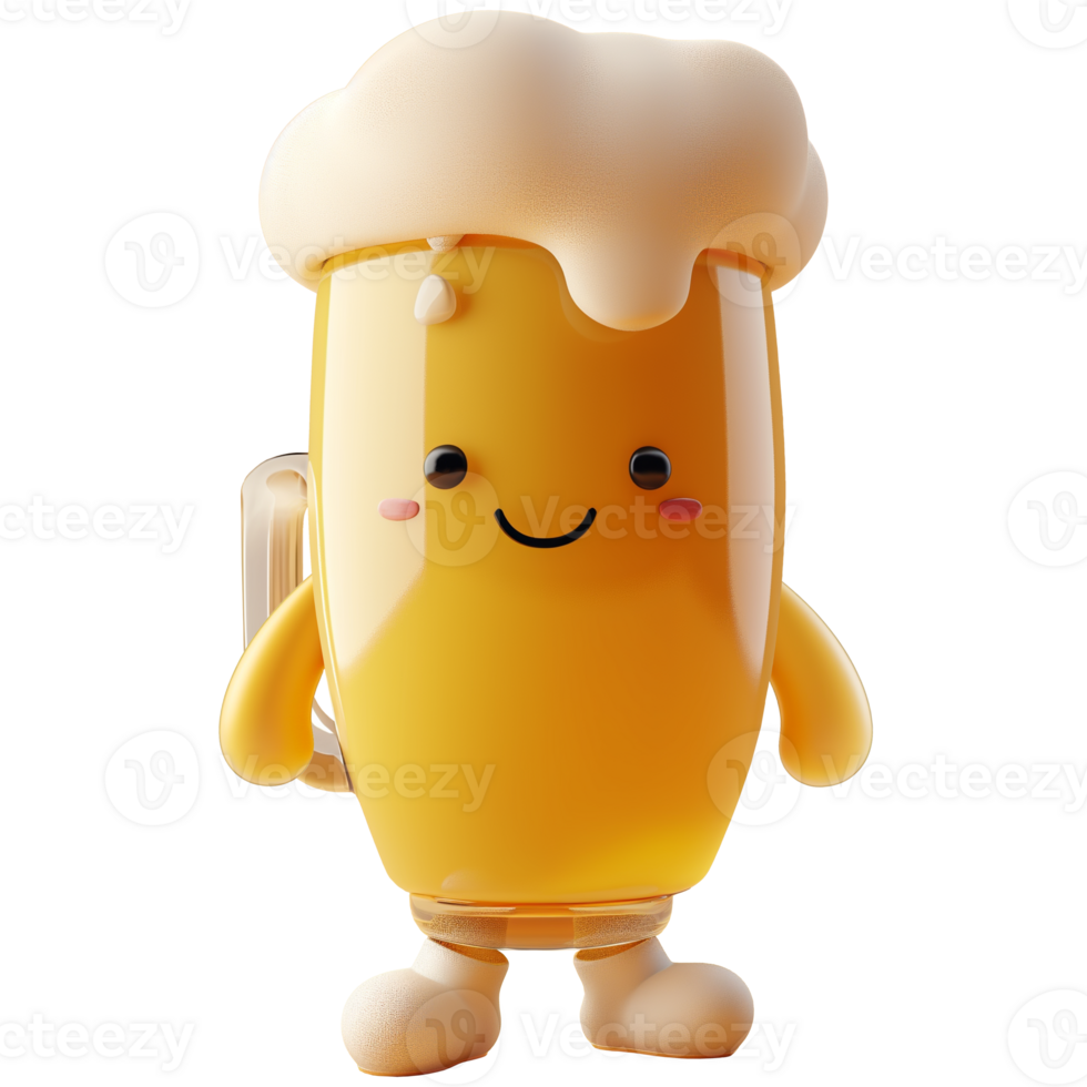 AI generated Funny beer glass character, 3d design. Suitable for design elements, drinks and advertising png