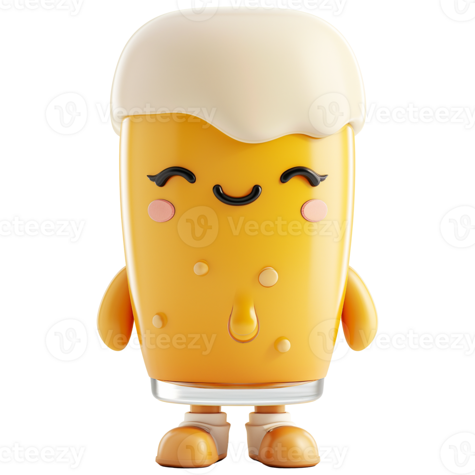 AI generated Funny beer glass character, 3d design. Suitable for design elements, drinks and advertising png