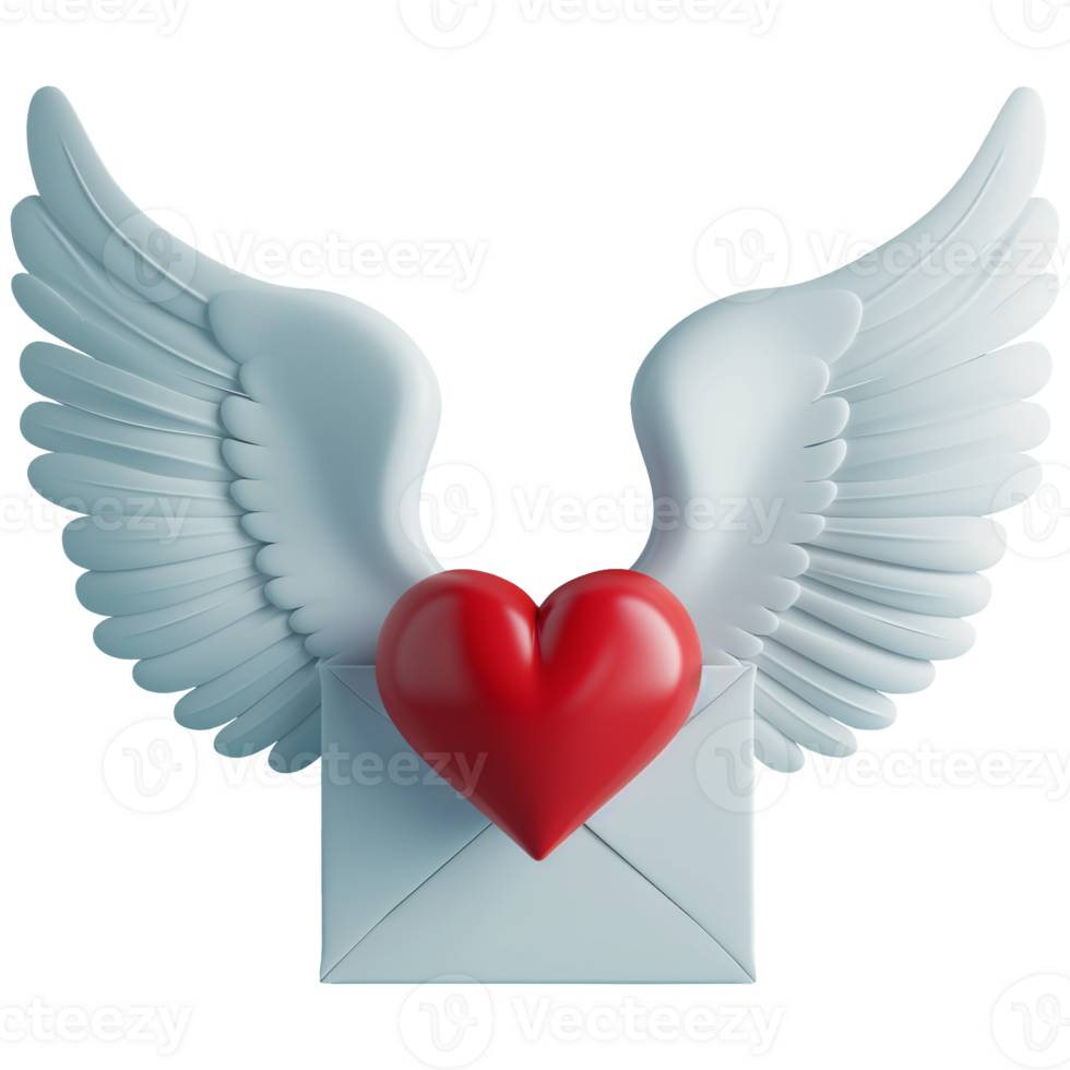 AI generated Winged love letter with heart elements, 3d design. suitable for valentines day, anniversaries, and design elements png