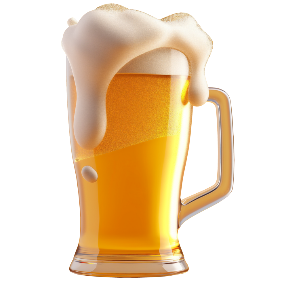 AI generated Glass of beer with foam, 3d design. Suitable for design elements, beverages and advertising png