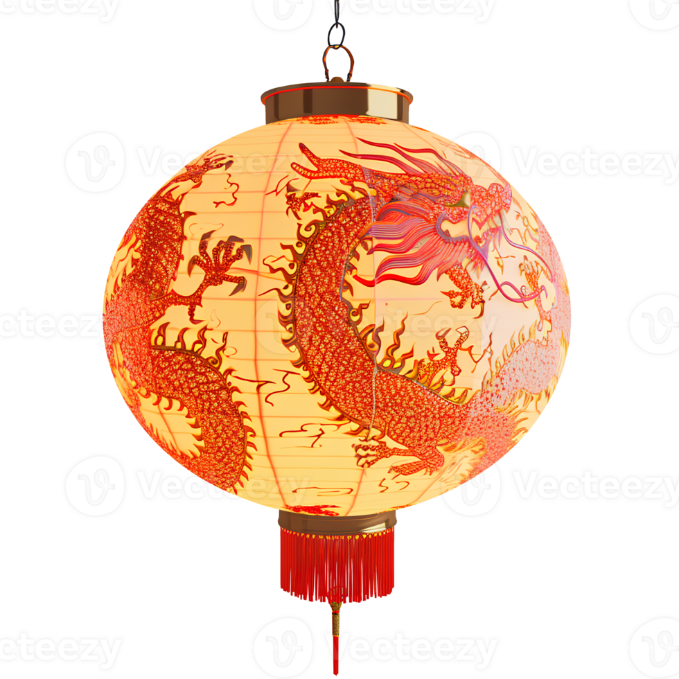 ai généré chinois Nouveau année lanterne avec dragon motif, 3d conception. adapté pour conception éléments, chinois Nouveau année png